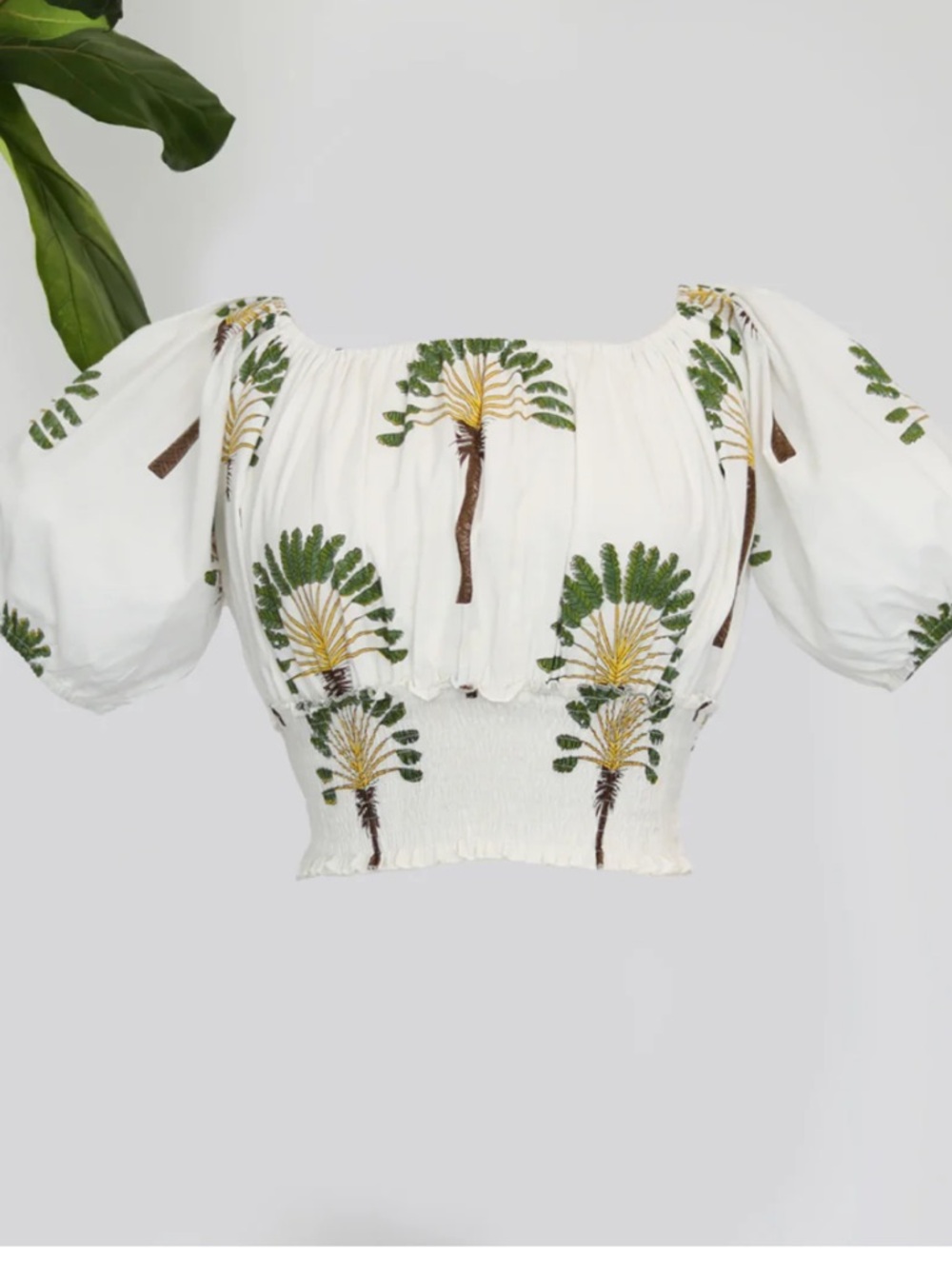 CJ Laing Marina Blouse Travellers Palm Tree Puff Sleeve Small